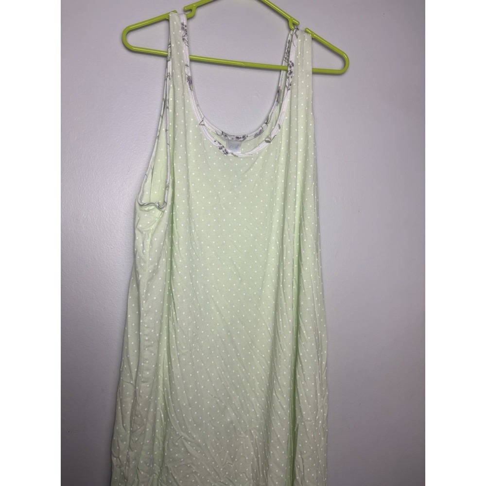 Adonna Women's Sleeveless Nightgown Light Green White Polka Dot Floral Size 2x